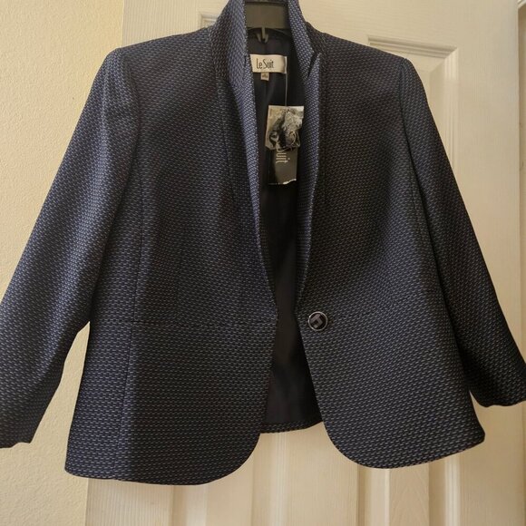 NWT Le Suit Career Office Wear Navy Blue Small Polka Dot Blazer Peplum Jacket 8 - Picture 2 of 11
